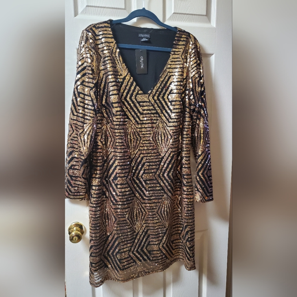 City Chic Gold Dress Size 18